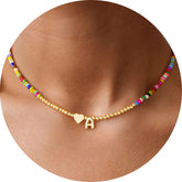 Turandoss Gold Heart Initial Necklace for Kids Women, Beaded Choker Necklaces for Girls, Birthday Gift for Girl 6-18, Valentine's Day Mom Gift for Kid