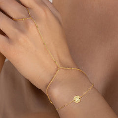 Turandoss 2PCS Initial Hand Chain Bracelet for Women Trendy - 18K Gold Layered Disc Letter Chains, Finger Rings Charm Bracelet Stack, Christmas Gifts