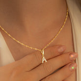 Turandoss 18K Gold Initial Necklace for Women Girls - 14 Karat Zircon Pendant Necklace, Gold Jewelry for Women, Birthday Gifts for Girls, 16+2In, A