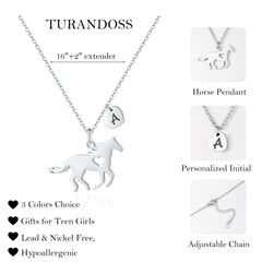 Turandoss Horse Necklace for Girls - Heart A-Z 26 Letter Necklaces for Women