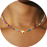 Turandoss Gold Heart Initial Necklace for Kids Women, Beaded Choker Necklaces for Girls, Birthday Gift for Girl 6-18, Valentine's Day Mom Gift for Kid