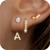 Turandoss 18K Gold Initial Stud Cartilage Earrings for Women Girls, Hoop Dangle CZ Earring Hypoallergenic, Birthday Valentine's Day Gifts for Women