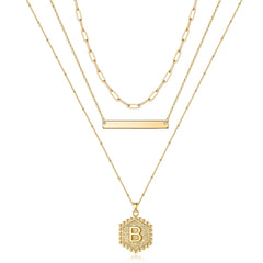 Gold Layered Initial hexagon letter Necklace for Women