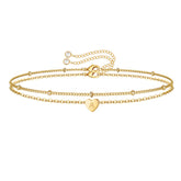 Turandoss 2PCS Heart Initial Bracelets for women Girls - Dainty 18K Gold Layered Charm Bracelet, Link Chain Bracelets Adjustable, Christmas Gifts