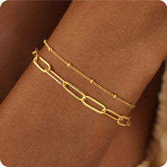 Turandoss Dainty Gold Bracelets for Women, Adjustable Layered Paperclip Chain Bracelet Non Tarnish, Gold Jewelry for Women, Birthday Gifts for her