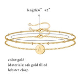 Turandoss 14K Gold Plated Initial Bracelets for Girls Adjustable Layered Disc Monogram Charm Personalized Letter A-Z Kids Birthday Gifts for Women Teen Girls Ages 12-14