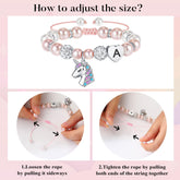 Turandoss Initial Pink Pearl Unicorn Pendant Rope Bracelets for Girls Heart Charm Adjustable Letter A-Z Trendy Jewelry Birthday Gifts for Women Teen Girls Ages 6-8