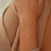 Turandoss Dainty Charms 18K Real Gold Plated Initial A-Z Simple Layered Bracelets Set for Women Friends Girls Kid Jewelry Set Personalized Birthday Gifts for Women Teen Girl Toddler Fashion