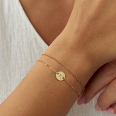 Turandoss 14K Gold Plated Dainty Charm Disc Layered Initial Link Bracelet for Women Letter A-Z Jewelry Personalized Birthday Gift for Women Sister