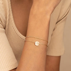 Turandoss 14K Gold Plated Dainty Charm Disc Layered Initial Link Bracelet for Women Letter A-Z Jewelry Personalized Birthday Gift for Women Sister