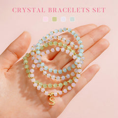Turandoss 4Pcs Crystal Charms Initial Bracelets for Women Colorful Beaded Stretch Jewelry Set Birthday Teacher Appreciation Mothers Day Graduation Gifts for Her Mom Kids Teen Girls Wife Ideas