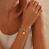 Turandoss 4Pcs 14K Gold Plated Bohemian Colorful Beaded Disc Initial Bracelet for Women Girls Letter A-Z Trend Jewelry Personalized Birthday Gift for Women Teen Girls