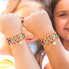 Turandoss 4Pcs 14K Gold Plated Bohemian Colorful Beaded Disc Initial Bracelet for Women Girls Letter A-Z Trend Jewelry Personalized Birthday Gift for Women Teen Girls