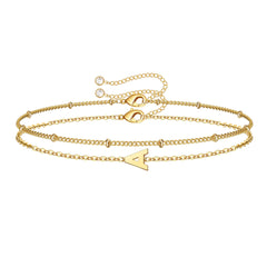 Turandoss Initial Bracelets Gifts for Women Dainty 14K Gold Plated Layered Letter Charm Trendy Jewelry Birthday Teacher Appreciation Mothers Day Graduation Gift for Her Mom Kids Teen Girls Wife Ideas