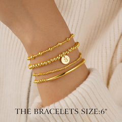 Turandoss Cross Beaded Initial Bracelets for Women Jewelry Gifts - Dainty 18K-Gold-Plated Letter T Initial Beaded Bracelet Stack Gold Cross Bracelets for Women Stretch Bead Jewelry Set Gifts for Her