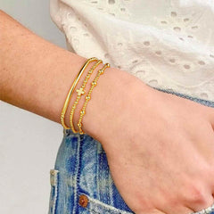 Turandoss Cross Beaded Initial Bracelets for Women Jewelry Gifts - Dainty 18K-Gold-Plated Letter T Initial Beaded Bracelet Stack Gold Cross Bracelets for Women Stretch Bead Jewelry Set Gifts for Her