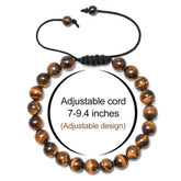Turandoss 8mm Tiger Eye Natural Stone for Men Black Lava Rock Beaded Anxiety Relief Rope Bracelets for Men Adjustable Unique Jewelry Birthday Gifts for Men Boys