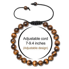 Turandoss 8mm Tiger Eye Natural Stone for Men Black Lava Rock Beaded Anxiety Relief Rope Bracelets for Men Adjustable Unique Jewelry Birthday Gifts for Men Boys