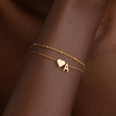 Turandoss 18K Gold Initial Bracelets for Women Girls - Dainty Layered Heart Charm Bracelet, Link Letter Bracelet, Christmas Gifts for Women Girls