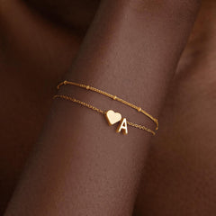 Turandoss 18K Gold Initial Bracelets for Women Girls - Dainty Layered Heart Charm Bracelet, Link Letter Bracelet, Christmas Gifts for Women Girls