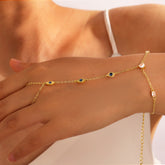 Turandoss Hand Chain Bracelets for Women Trendy - Dainty 14K Gold Plated Adjustable Evil Eye Finger Rings Cuff Bracelets Hand Chain Personalized Evil Eye Bracelet Waterproof Jewelry Accessories Gifts