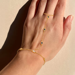 Turandoss Hand Chain Bracelets for Women Trendy - Dainty 14K Gold Plated Adjustable Evil Eye Finger Rings Cuff Bracelets Hand Chain Personalized Evil Eye Bracelet Waterproof Jewelry Accessories Gifts