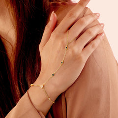 Turandoss Hand Chain Bracelets for Women Trendy - Dainty 14K Gold Plated Adjustable Evil Eye Finger Rings Cuff Bracelets Hand Chain Personalized Evil Eye Bracelet Waterproof Jewelry Accessories Gifts