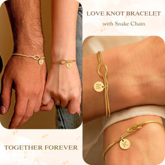 Turandoss 14K-Gold-Plated Bracelets for Women Girls - Dainty 14K-Gold-Plated Plated Knot Disc Charm Initial Pendant Bracelet Personalized Twist Love Pendant Letter T Bracelet Jewelry Gifts for Girls