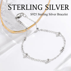 Turandoss S925 Sterling Silver Bracelet for Women Satellite Bead Chain Sturdy Solid Chain Jewelry Birthday Teacher Appreciation Mothers Day Graduation Gifts for Her Mom Kids Teen Girls Wife Ideas