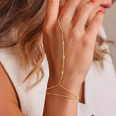 Turandoss 14K-Gold-Plated Hand Chain Bracelet for Women - Dainty Ring Bracelet Hand Chains Tiny Coin Cubic Zirconia Finger Bracelets Ring Hands Chain Jewelry Gift for Women