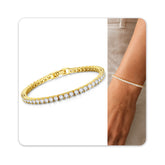 Turandoss Gold Silver Cubic Zirconia Bracelets for Women Trendy - Dainty 3mm CZ Classic Gold Bracelet, Silver Jewelry for Women, Christmas Gifts