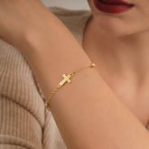 Turandoss Plated Cross Bracelet for Women Jewelry - Dainty 14K Gold Plated Satellite Beaded Holy Mary Medal Cross Bracelet Personalized Bracelet for Women Faith Jewelry Christian First Communion Gift