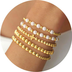 Turandoss 14K Gold Plated Bracelets for Women Trendy Pearl Heart Beaded Layered Stackable Jewelry Birthday Teacher Appreciation Mothers Day Graduation Gifts for Her Mom Kids Teen Girls Wife Ideas