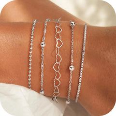 Turandoss 14k Silver Plated Bracelets for Women Dainty Heart Bead Box Stack Link Simple Anniversary Birthday Teacher Appreciation Mothers Day Graduation Gifts for Her Mom Kids Teen Girls Wife Ideas