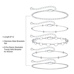 Turandoss 14k Silver Plated Bracelets for Women Dainty Heart Bracelet Bead Box Chain Stack Bracelets Sets Link Simple Waterproof Anniversary Birthday Gifts for Women Trendy Jewelry