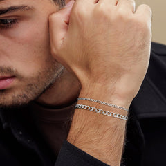 Turandoss Sterling Silver Cuban Link Layered Chain Bracelets Set for Men Herringbone Figaro Wrist Chains 8.3 Sturdy Stainless Steel Birthday Jewelry Gifts for Men Him Fashion