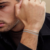 Turandoss Silver Bracelets for Men - Mens Stackable Stainless Steel Bracelet Set Stack Rope Cuban Link Chain Bracelets for Men Minimalist Trendy Jewelry Gifts 2Pcs/7.5