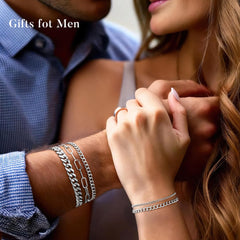 Turandoss Silver Bracelets for Men - Mens Stackable Stainless Steel Bracelet Set Stack Rope Cuban Link Chain Bracelets for Men Minimalist Trendy Jewelry Gifts 2Pcs/7.5