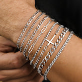 Turandoss 8PCS Silver Cross Cuban Chains Bracelets for Men Boys - Stainless Steel Figaro Paperclip Link Bracelet Stackable, Jewelry Gifts for Men