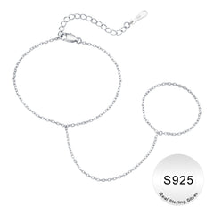 Turandoss S925 Sterling Silver Hand Chain Bracelet for Women Dainty Finger Rings Bracelets Hand Cable Chain for Women Sterling Silver Jewelry Gifts for Women