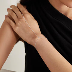 Turandoss S925 Sterling Silver Hand Chain Bracelet for Women - Dainty Finger Rings Bracelets Hand Cable Chain for Women, Sterling Silver Jewelry Gifts for Women