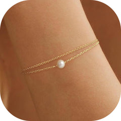 Turandoss Pearl Bracelets for Women Dainty 14K Gold Plated Freshwater Cultured Pearl Cz Bridesmaid Jewelry Teacher Appreciation Mothers Day Graduation Gifts for Her Mom Kids Teen Girls Wife Ideas