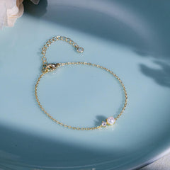 Turandoss Gold Plated Pearl Bracelets for Women Jewelry Gifts - 14K Gold Plated Freshwater Cultured Pearls Bracelet Dainty Pearl Cz Women's Bracelet Wedding Bridesmaid Jewelry Gifts