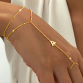 Turandoss 2PCS Initial Hand Chain Bracelet for Women - Dainty 18K Gold Layered Letter Chains, Finger Charm Bracelets Stack, Christmas Gifts for Women