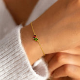Turandoss 18K Gold Heart Bracelets for Women Girls - Dainty Double Pear Birthstone Bracelet, Zircon Link Chain Bracelet, Christmas Gifts, 6+2.5Inches