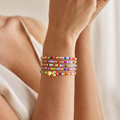 Turandoss 5Pcs Colorful Beaded Bracelets for Girls Women - Cute Bohemian Beaded Bracelets Stretch Stackable Summer Heart Initial T Bracelet Jewelry Birthday Gifts for Daughter Granddaughter Niece