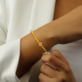 Turandoss 14K Gold Plated Dainty Beaded Initial Bracelet for Girls Women Cute Bubble Letter A-Z Jewelry Trend Personalized Birthday Christmas Gifts for Her Teen Girl