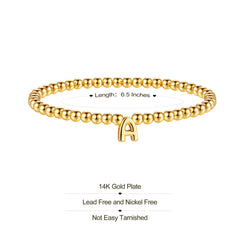 Turandoss 14K Gold Plated Dainty Beaded Initial Bracelet for Girls Women Cute Bubble Letter A-Z Jewelry Trend Personalized Birthday Christmas Gifts for Her Teen Girl
