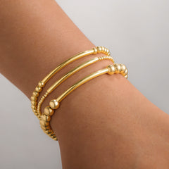 Turandoss 18K Gold Beaded Bracelets for Women, Dainty Pearl Bead Ball Stretch Stack Bracelet Set, Birthday Gift, Valentine's Day Gifts for Women