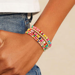 Turandoss 5Pcs 14K Gold Plated Beaded Bracelet for Teen Girls Gifts, Cute Boho Colorful Stretch Bracelet Set Stack for Women Trendy Non Tarnisn, Jewelry Gift for Her Womens Adjustable Strand Bracelet